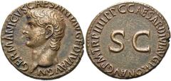 RÖMER RÖMISCHE KAISERZEIT. Germanicus, 15 v. Chr. - 19 n. Chr. AE As ø 27mm (11,35g). Geprägt unter Caligula, 40 - 41 n. Chr. Mzst. Rom. Vs.: GERMANICVS CAESAR TI AVG F DIVI AVG N, Kopf n. l. Rs.: C C