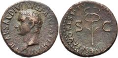 RÖMER RÖMISCHE KAISERZEIT. Tiberius, 14 - 37 n. Chr. AE As ø 27mm (9,42g). Restitutionsprägung unter Titus, 80 n. Chr. Mzst. Rom. Vs.: TI CAESAR DIVI AVG F AVGVST IMP VIII, Kopf des Tiberius n. l. Rs.