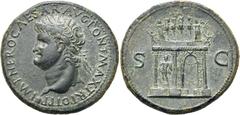RÖMER RÖMISCHE KAISERZEIT. Nero, 54 - 68 n. Chr. AE Sesterz ø 36mm (26,30g). 66 n. Chr. Mzst. Lugdunum. Vs.: IMP NERO CAESAR AVG PONT MAX TR POT P P, Kopf mit Lorbeerkranz u. Globus n. l. Rs.: S - C, 