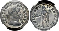RÖMER RÖMISCHE KAISERZEIT. Constantius I. Chlorus als Caesar, 293 - 305 n. Chr. AE Follis (11,85g). 294 - 295 n. Chr. Mzst. Ticinum. Vs.: CONSTANTIVS NOB CAES, Kopf mit Lorbeerkranz n. r. Rs.: GENIO P