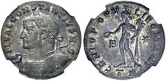 RÖMER RÖMISCHE KAISERZEIT. Constantius I. Chlorus als Caesar, 293 - 305 n. Chr. AE Follis (8,46g). 298 - 299 n. Chr. Mzst. Treveris. Vs.: FL VAL CONSTANTIVS N C, Panzerbüste mit Lorbeerkranz, Speer u.