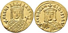 BYZANZ Constantin VI. und Eirene, 780 - 797 n. Chr. Solidus ø 19mm (4,34g). 793 - 797 n. Chr. Mzst. Konstan­tinopel. Vs.: HRHnI AVΓVTH, Büste der Eirene mit Loros, Krone, Kreuzzepter u. -globus. Rs.: 