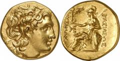 GRIECHEN THRAKISCHE KÖNIGE UND DYNASTEN Lysimachos, 305 - 281 v. Chr. Stater, (8,35g). 3./2. Jh. v. Chr. Mzst. unbest. Vs.: Kopf Alexanders d. Gr. mit Diadem und Ammonshorn n. r. Rs.: ΒΑΣΙΛΕΩΣ ΛΥΣΙΜΑΧ