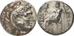 GRIECHEN THRAKISCHE KÖNIGE UND DYNASTEN Kavaros, ca. 219 - 200 v. Chr. Tetradrachme, (16,48g). Vs.: Herakleskopf mit Löwenskalp n. r. Rs.: ΒΑΣΙΛΕΩΣ ΚΑΥΑΡΟΥ, linkshin thronender Zeus mit Zepter in der 
