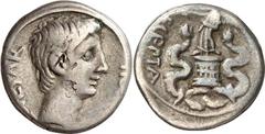 RÖMER RÖMISCHE KAISERZEIT Augustus, 27 v. Chr. - 14 n. Chr. Quinar (1,78g). 29 v. Chr. Mzst. Ephesos. Vs.: CAESAR IMP VII, Kopf n. r. Rs.: ASIA RECEPTA, Viktoria mit Kranz u. Palmzweig steht n. l. auf