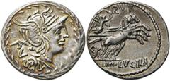 RÖMER RÖMISCHE REPUBLIK. RÖMISCHE REPUBLIK NACH 211 V. CHR. M. Lucilius Rufus, 101 v. Chr. Denar ø 20mm (3,11g). Mzst. Rom. Vs.: Kopf der Roma mit Helm im Lorbeerkranz n. r., dahinter PV. Rs.: M LVCIL