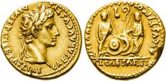 RÖMER KAISERZEIT. Augustus, 27 v. Chr. - 14 n. Chr. Aureus ø 19mm (7,87g). 8 - 7 v. Chr. Mzst. Lugdunum. Vs.: CAESAR AVGVSTVS DIVI F PATER PATRIAE, Kopf mit Lorbeerkranz n. r. Rs.: AVGVSTI F COS DESIG