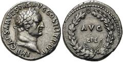 RÖMER KAISERZEIT. Vespasian, 69 - 79 n. Chr. Denar ø 17mm (3,40g). 71 n. Chr. Mzst. Ephesos. Vs.: IMP CAESAR VESPAS AVG COS III TR P P P, Kopf mit Lorbeerkranz n. r. Rs.: AVG / EPE im Eichenlaubkranz.