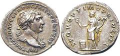 RÖMER KAISERZEIT. Trajan, 98 - 117 n. Chr. Denar ø 20mm (3,18g). 106 - 107 n. Chr. Mzst. Rom. Vs.: IMP TRAIANO AVG GER DAC P M TR P COS V P P, Büste mit Lorbeerkranz u. Aegis auf l. Schulter n. r. Rs.