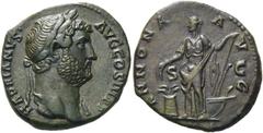 RÖMER KAISERZEIT. Hadrian, 117 - 138 n. Chr. AE Dupondius oder As ø 25mm (9,73g). 133 n. Chr. Mzst. Rom. Vs.: HADRIANVS AVG COS III P P, Kopf mit Gewand auf l. Schulter u. Lorbeerkranz n. r. Rs.: ANNO