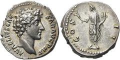 RÖMER KAISERZEIT. Marcus Aurelius als Caesar, 139 - 161 n. Chr. Denar ø 18mm (3,54g). 145 - 147 n. Chr. Mzst. Rom. Vs.: AVRELIVS CAE-SAR AVG PII F, Kopf n. r. Rs.: COS II, Honos mit Zweig u. Füllhorn.