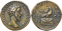 RÖMER KAISERZEIT. Divus Marcus Aurelius, ab 180 n. Chr. AE Sesterz ø 33mm (24,69g). 180 n.Chr. Mzst. Rom. Vs.: DIVVS M ANT-ONINVS PIVS, Kopf n. r. Rs.: CONSECRATIO / S - C, Adler n. r. auf Girlanden g