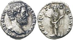 RÖMER KAISERZEIT. Clodius Albinus, 193 - 197 n. Chr. Denar ø 18mm (3,48g). 194/5 n. Chr. Mzst. Rom. Vs.: D CLOD SEPT ALBIN CAES, Kopf n. r. Rs.: FELICITA-S COS II, Felicitas mit Zweig u. Zepter steht 