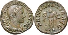 RÖMER KAISERZEIT. Severus Alexander, 222 - 235 n. Chr. AE Sesterz ø 29mm (20,76g). 232 n. Chr. Mzst. Rom. Vs.: IMP ALEXANDER PIVS AVG, drapierte Panzerbüste mit Lorbeerkranz n. r. Rs.: PROVIDENTIA AVG