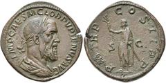 RÖMER KAISERZEIT. Pupienus, 238 n. Chr. AE Sesterz ø 32mm (21,89g). Mzst. Rom. Vs.: IMP CAES M CLOD PVPIENVS AVG, drapierte Büste mit Lorbeerkranz n. r. Rs.: P M TR P COS II P P / S - C, der Kaiser st