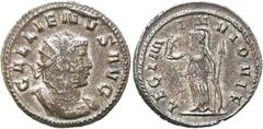 RÖMER KAISERZEIT. Gallienus (Samtherrschaft), 253 - 260 n. Chr. Antoninian ø 22mm (3,07g). 260 - 261 n. Chr. Mzst. Medio­lanum. Legionsprägung. Vs.: GALLIENVS AVG, Panzerbüste mit Strahlenkrone n. r. 