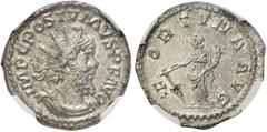 RÖMER KAISERZEIT. Postumus, 259 - 269 n. Chr. Antoninian 266 n. Chr. Mzst. Augusta Treverorum. Vs.: IMP C POSTVMVS P F AVG, drapierte Panzerbüste mit Strahlenkrone n. r. Rs.: F-ORTVNA AVG, Fortuna ste