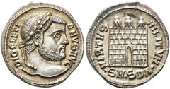 RÖMER KAISERZEIT. Diocletian, 284 - 305 n. Chr. Argenteus ø 19mm (3,47g). 303 - 305 n. Chr. Mzst. Serdica. Vs.: DIOCLETI-ANVS AVG, Kopf mit Lorbeerkranz n. r. Rs.: VIRTVS MILITVM / ·SM·SDA·, Lager mit