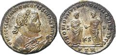 RÖMER KAISERZEIT. Diocletian, 284 - 305 n. Chr. AE Follis ø 28mm (8,96g). 309 - 310 n. Chr. Mzst. Treveris. Vs.: D N DIOCLETIANO BAEATISSIMO SEN AVG, Konsularbüste mit Lorbeerkranz, Olivenzweig u. Map