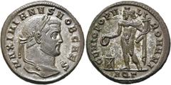 RÖMER KAISERZEIT. Galerius als Caesar, 293 - 305 n. Chr. AE Follis ø 27mm (9,00g). 299 n. Chr. Mzst. Aquileia. Vs.: MAXIMIANVS NOB CAES, Kopf mit Lorbeerkranz n. r. Rs.: GENIO POPVLI ROMANI / AQΓ, Gen