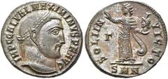 RÖMER KAISERZEIT. Maximinus Daia, 310 - 313 n. Chr. AE Follis ø 21mm (5,22g). 312 n. Chr. Mzst. Nikomedia. Vs.: IMP C GAL VAL MAXIMINVS P F AVG, Kopf mit Lorbeerkranz n. r. Rs.: SOLI IN-VICTO / Γ / SM