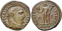 RÖMER KAISERZEIT. Maximinus Daia, 310 - 313 n. Chr. AE Follis ø 21mm (4,85g). 312 n. Chr. Mzst. Antiochia. Vs.: IMP C GAL VAL MAXIMINVS P F AVG, Kopf mit Lorbeerkranz n. r. Rs.: GENIO AVGVSTI / * - S 