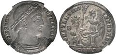 RÖMER KAISERZEIT. Constantin I., der Große, 307 - 337 n. Chr. AE Follis ø 18mm (3,54g). 328 n. Chr. Mzst. Konstantinopel. Vs.: CONSTANTI-NVS MAX AVG, drapierte Panzerbüste mit Rosettendiadem n. r. Rs.