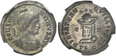 RÖMER KAISERZEIT. Constantin I., der Große, 307 - 337 n. Chr. AE Follis, ø 20mm (3,09g). 321 n. Chr. Mzst. Lugdunum. Vs.: CONSTAN-TINVS AVG, behelmte Panzerbüste n. r. Rs.: BEATA TRAN-QVILLITAS / C - 