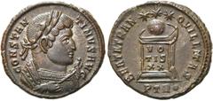 RÖMER KAISERZEIT. Constantin I., der Große, 307 - 337 n. Chr. AE Follis ø 19mm (3,23g). 322 n. Chr. Mzst. Treveris. Vs.: CONSTAN-TINVS AVG, Konsularbüste mit Trabea, Adlerzepter u. Lorbeerkranz n. r. 