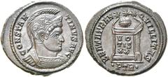 RÖMER KAISERZEIT. Constantin I., der Große, 307 - 337 n. Chr. AE Follis ø 21mm (4,22g). 322 - 323 n. Chr. Mzst. Treveris. Vs.: CONSTAN-TINVS AVG, Panzerbüste mit Helm n. r. Rs.: BEATA TRAN-QVILLITAS /