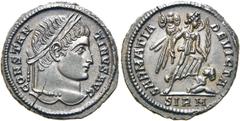 RÖMER KAISERZEIT. Constantin I., der Große, 307 - 337 n. Chr. AE Follis ø 20mm (3,25g). 324 - 325 n. Chr. Mzst. Sirmium. Vs.: CONSTAN-TINVS AVG, Kopf mit Lorbeerkranz n. r. Rs.: SARMATIA DEVICTA / SIR
