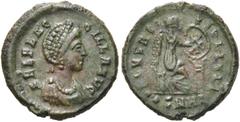 RÖMER KAISERZEIT. Aelia Flaccilla, 379 - 386 n. Chr. AE ø 15mm (1,73g). 379 - 383 n. Chr. Mzst. Heracleia. Vs.: AEL FLAC- CILLA AVG, drapierte Büste mit Perlendiadem n. r. Rs.: SALVS REI PVBLICAE / ·S