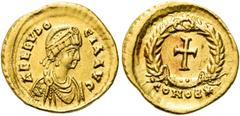 RÖMER KAISERZEIT. Aelia Eudocia, 423 - 443 n. Chr. Tremissis ø 14mm (1,41g). 430 - 440 n. Chr. Mzst. Konstantinopel. Vs.: AEL EVDO-CIA AVG, drapierte Büste mit Perlendiadem n. r. Rs.: CONOB*, Kranz, d