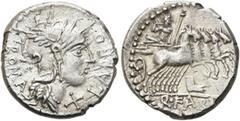 RÖMER RÖMISCHE REPUBLIK. RÖMISCHE REPUBLIK NACH 211 V. CHR.. Q. Fabius Labeo, 124 v. Chr. Denar ø 18mm (3,96g). Mzst. Rom. Vs.: ROMA / LABEO, Kopf der Roma n. r., r. unten X. Rs.: Q FABI, Jupiter mit 
