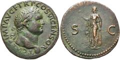 RÖMER RÖMISCHE KAISERZEIT. Titus als Caesar, 69 - 79 n. Chr. AE As ø 27mm (9,61g). 77 - 78 n. Chr. Mzst. Lugdunum. Vs.: T CAES IMP AVG F TR P COS VI CENSOR, Kopf mit Lorbeerkranz u. Globus n. r. Rs.: 