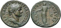 RÖMER RÖMISCHE KAISERZEIT. Domitian als Caesar, 69 - 81 n. Chr. AE Dupondius(?) ø 27mm (9,86g). Geprägt unter Vespasian, 73 n. Chr. Mzst. Rom. Vs.: CAESAR AVG F DOMITIAN COS II, drapierte Büste mit Lo