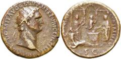 RÖMER RÖMISCHE KAISERZEIT. Domitian, 81 - 96 n. Chr. AE Dupondius ø 28mm (11,76g). 88 n. Chr. Mzst. Rom. Vs.: IMP CAES DOMIT AVG GERM P M TR P VIII CENS PER P P, Kopf mit Strahlenkrone n. r. Rs.: COS 