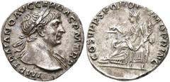 RÖMER RÖMISCHE KAISERZEIT. Trajan, 98 - 117 n. Chr. Denar ø 17mm (3,25g). ca. 108 - 109 n. Chr. Mzst. Rom. Vs.: IMP TRAIANO AVG GER DAC P M TR P, Büste mit Lorbeerkranz u. Gewand auf der l. Schulter n