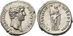 RÖMER RÖMISCHE KAISERZEIT. Hadrian, 117 - 138 n. Chr. Denar ø 18mm (3,49g). 129 - 130 n. Chr. Mzst. Rom. Vs.: HADRIANVS AVGVSTVS, Kopf n. r. Rs.: TRANQVILLIT-A-S AVG COS III P P, Tranquillitas mit Zep