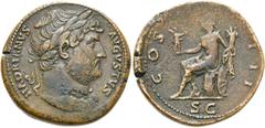 RÖMER RÖMISCHE KAISERZEIT. Hadrian, 117 - 138 n. Chr. AE Sesterz ø 33mm (28,42g). 126 - 127 n. Chr. Mzst. Rom. Vs.: HADRIANVS AVGVSTVS, Büste mit Lorbeerkranz u. Gewand auf l. Schulter n. r. Rs.: COS 