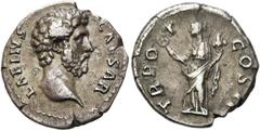RÖMER RÖMISCHE KAISERZEIT. Aelius Caesar, 137 n. Chr. Denar ø 18mm (2,91g). Mzst. Rom. Vs.: L AELIVS CAESAR, Kopf n. r. Rs.: TR POT COS II, Felicitas steht mit Caduceus u. Füllhorn n. l. RIC 430; C. 5