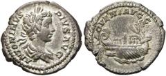 RÖMER RÖMISCHE KAISERZEIT. Caracalla, 197 - 217 n. Chr. Denar ø 20mm (3,35g). 202 n. Chr. Mzst. Rom. Vs.: ANTONINVS PIVS AVG, drapierte Büste mit Lorbeerkranz n. r. Rs.: ADVENT AVGG, Galeere mit siebe