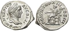 RÖMER RÖMISCHE KAISERZEIT. Caracalla, 197 - 217 n. Chr. Denar ø 20mm (3,27g). 210 n. Chr. Mzst. Rom. Vs.: ANTONINVS PIVS AVG BRIT, Kopf mit Lorbeerkranz n. r. Rs.: PONTIF TR P XIII COS III, Concordia 