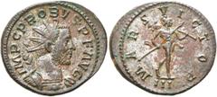 RÖMER RÖMISCHE KAISERZEIT. Probus, 276 - 282 n. Chr. Antoninian ø 24mm (4,48g). 277 - 278 n. Chr. Mzst. Lugdunum. Vs.: IMP C PROBVS P F AVG, Panzerbüste mit Strahlenkrone n. r. Rs.: MARS VICTOR / III,