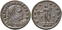 RÖMER RÖMISCHE KAISERZEIT. Licinius I., 308 - 324 n. Chr. AE Follis ø 19mm (3,93g). 316 n. Chr. Mzst. Treveris. Vs.: IMP LICINIVS P F AVG, Panzerbüste mit Lorbeerkranz n. r. Rs.: GENIO POP ROM / T - F