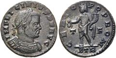RÖMER RÖMISCHE KAISERZEIT. Licinius I., 308 - 324 n. Chr. AE Follis ø 19mm (3,25g). 316 n. Chr. Mzst. Treveris. Vs.: IMP LICINIVS P F AVG, Panzerbüste mit Lorbeerkranz n. r. Rs.: GENIO POP ROM / T - F