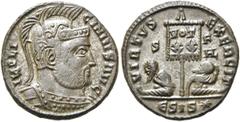 RÖMER RÖMISCHE KAISERZEIT. Licinius I., 308 - 324 n. Chr. AE Follis ø 18mm (3,07g). 320 n. Chr. Mzst. Siscia. Vs.: IMP LI-CINIVS AVG, behelmte Panzerbüste n. r. Rs.: VIRTVS EXERCIT / S - F / HL (in Li