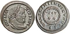 RÖMER RÖMISCHE KAISERZEIT. Licinius I., 308 - 324 n. Chr. AE Follis ø 20mm (3,32g). 320 - 321 n. Chr. Mzst. Ticinum. Vs.: IMP LICI-NIVS AVG, Kopf mit Lorbeerkranz n. r. Rs.: D N LICINI INVICT AVG / ST