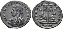 RÖMER RÖMISCHE KAISERZEIT. Licinius II., 315 - 324 n. Chr. AE Follis ø 19mm (2,67g). 320 - 321 n. Chr. Mzst. Treveris. Vs.: LICINIVS IVN NOB CAES, drapierte Panzerbüste mit Lorbeerkranz n. l. Rs.: VIR
