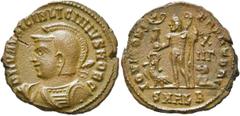 RÖMER RÖMISCHE KAISERZEIT. Licinius II., 315 - 324 n. Chr. AE Follis ø 20mm (3,53g). 321 - 324 n. Chr. Mzst. Alexandria. Vs.: D N VAL LICIN LICINIVS NOB C, Panzerbüste mit Helm, Lanze u. Schild n. l. 